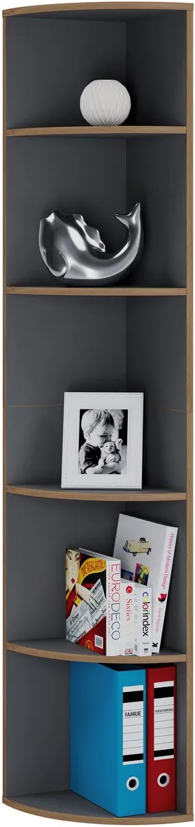 Vcm Holzregal stehend | platzsparendes Eckregal | Maße Bücherregal ca. H. 183 x B. 33 x T. 33 cm | elegantes Regal | Büroregal – Salia 5fach Anthrazit
