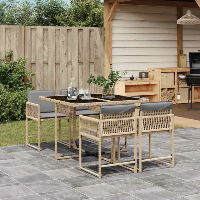 vidaXL 5-delige Tuinset met kussens poly rattan gemengd beige, foto 2