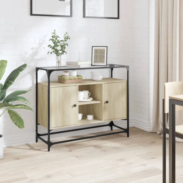 vidaXL Dressoir met glazen blad 98x35x81 cm hout sonoma eikenkleurig, foto 2