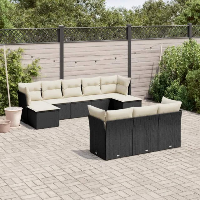 vidaXL 10-delige Loungeset met kussens poly rattan zwart, foto 2