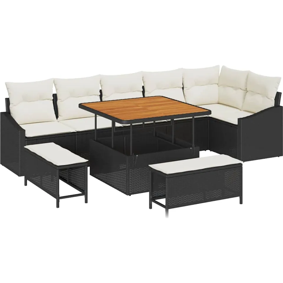vidaXL Tuinbankenset 9 st Zwart poly rattan