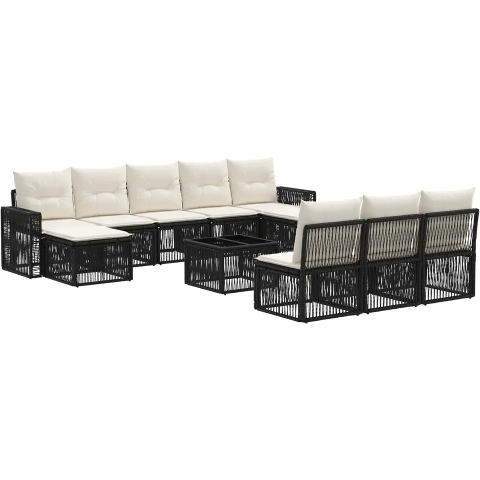 vidaXL Tuinbankenset 11 st 10-zits Zwart en Cream Wit poly rattan, foto 3