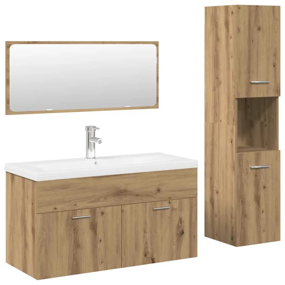 vidaXL 4-delige Badkamermeubelset bewerkt hout artisanaal eikenkleur, foto 3