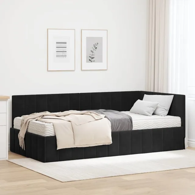 vidaXL Hoekbedframe met Matras 2 st Zwart 90 x 190 cm Fluweel