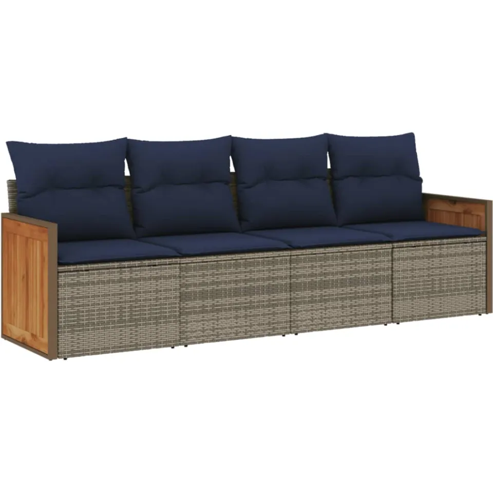 vidaXL 4-delige tuinbankset met kussens, grijs polyrotan, foto 3