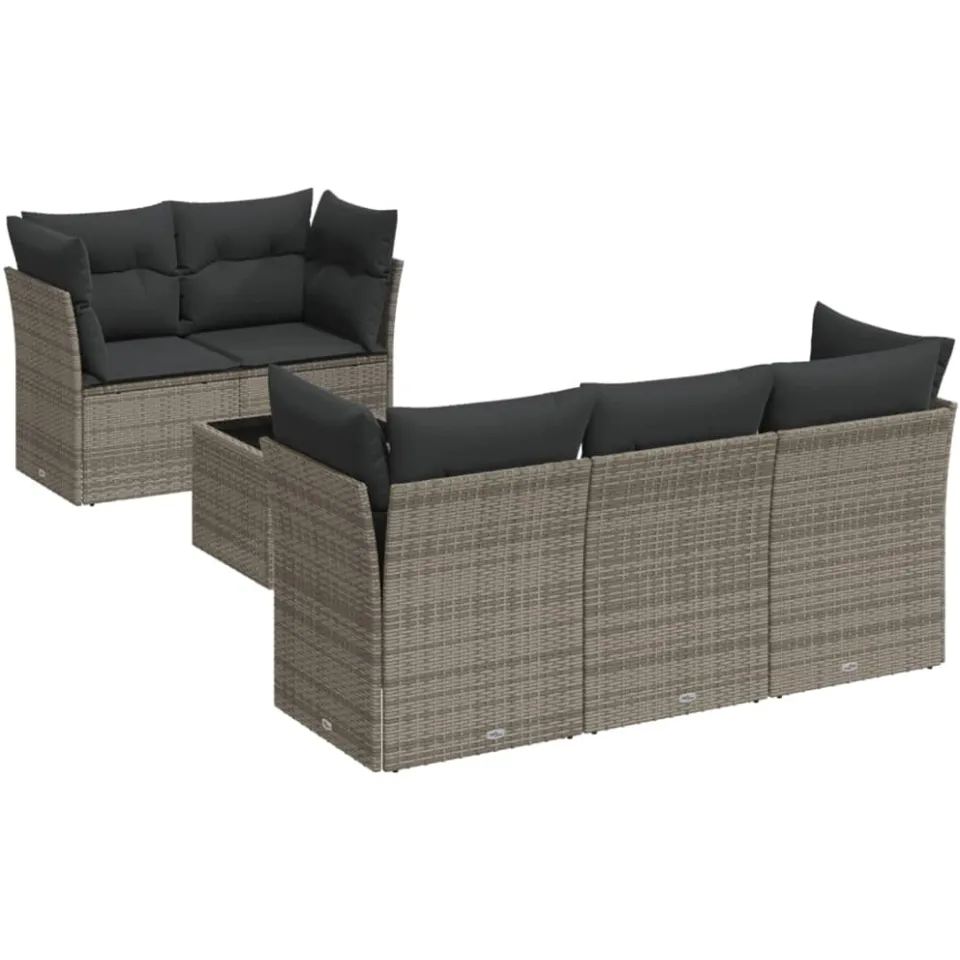 vidaXL 6-delige Loungeset met kussens poly rattan grijs