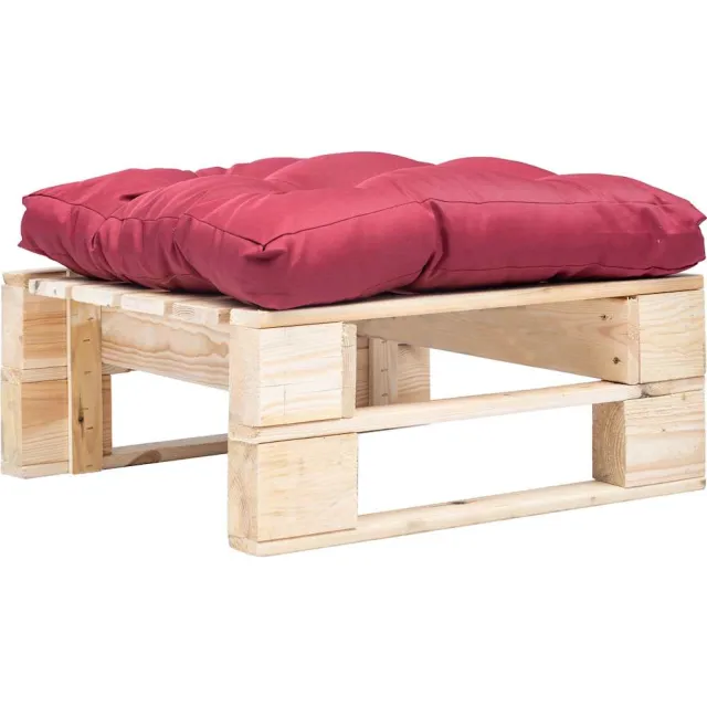 vidaXL Tuinpoef met rood kussen pallet hout naturel