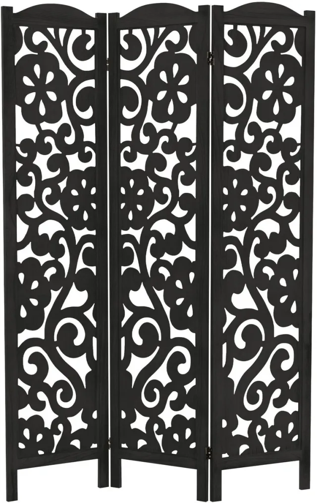 ml-design Ruimteverdeler kamerscherm 3-delig Yokohama opvouwbaar 172x121 cm met paulowniahouten frame paravent, ruimtebesparend, licht en mobiel, ideaal voor scheiden van ruimtes in woonkamer, slaapkamer, kantoor en atelier Yokohama Zwart