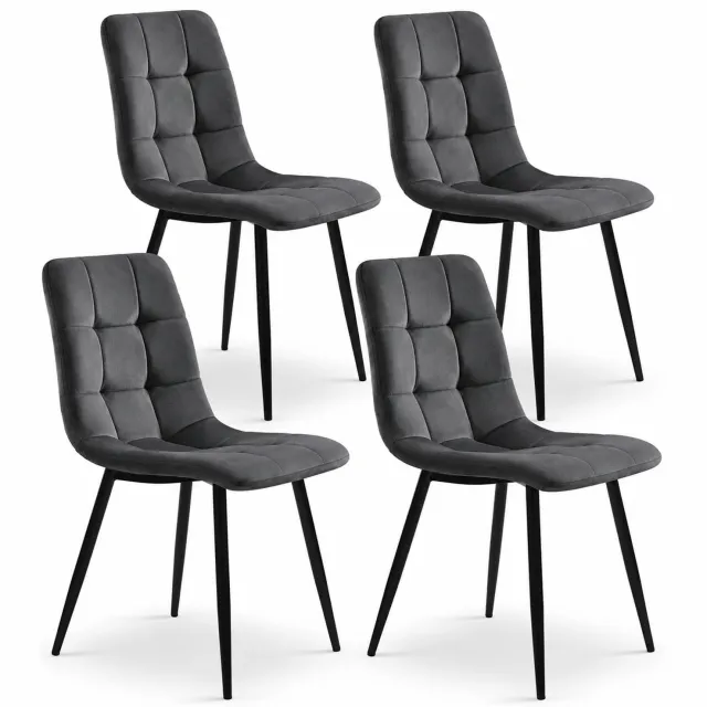 Luxevo Eetkamerstoelen Set van 4 - Gestoffeerde Stoelen - Gewatteerde Rugleuning - Zwarte Metalen Poten - Grijs