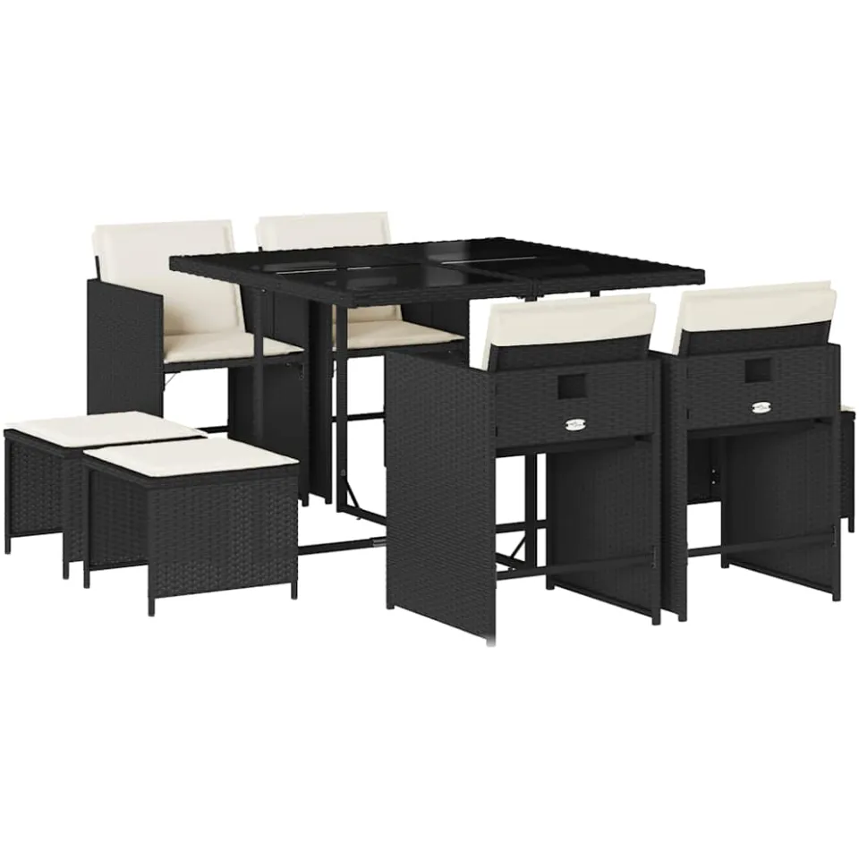 vidaXL 9-delige Tuinset poly rattan zwart, foto 3