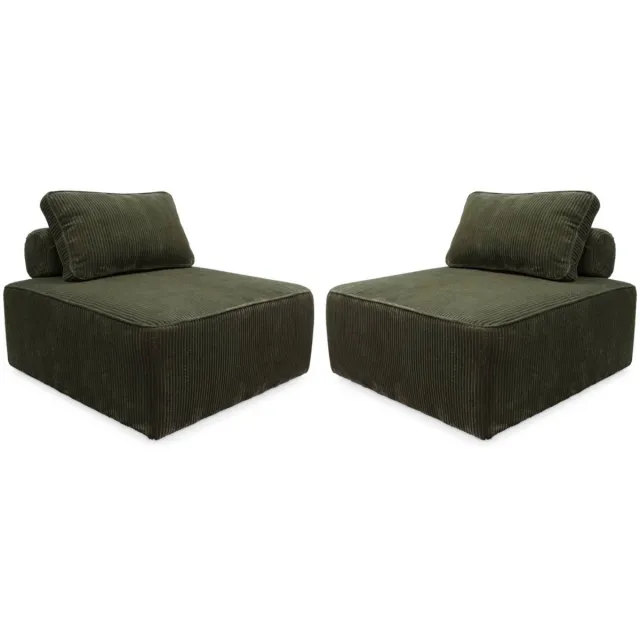 sweeek Set van 2 fauteuils voor modulaire bank corduroy 1 zitplaats l 90 x b 90 x h 78cm - lao Donkergroen