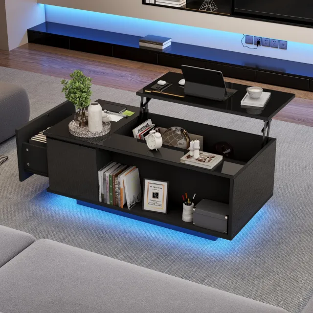 CHICFURN Salontafel - Hydraulisch verstelbaar - Met lade - Zwart