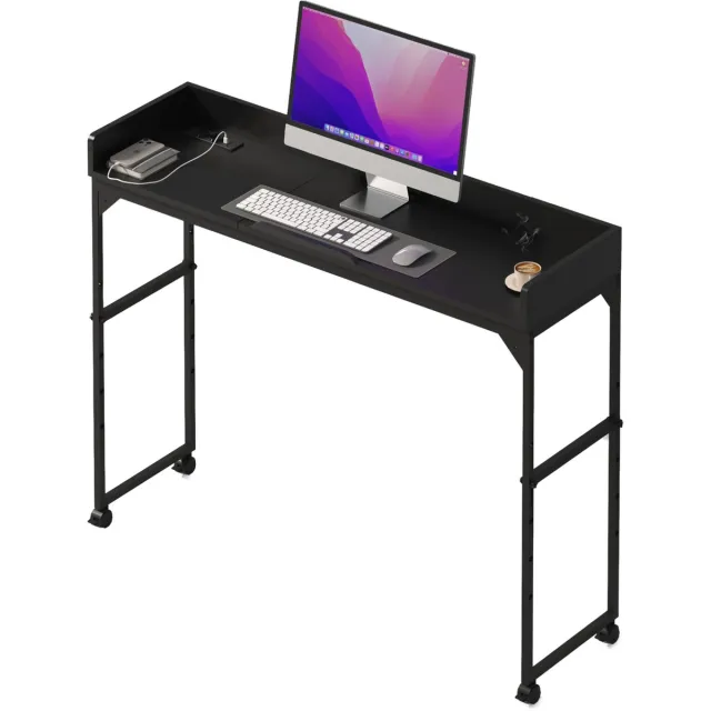 Dreamdesk Verrijdbaar Bureau op Wielen Laptop & Werkbureau – Standing Desk - Bureaublad - Sta Bureau - Overbed tafel - Bed tafel - Past Over Bed - Bedtafeltje - Verstelbare tafel - 140 cm – Midnight Black