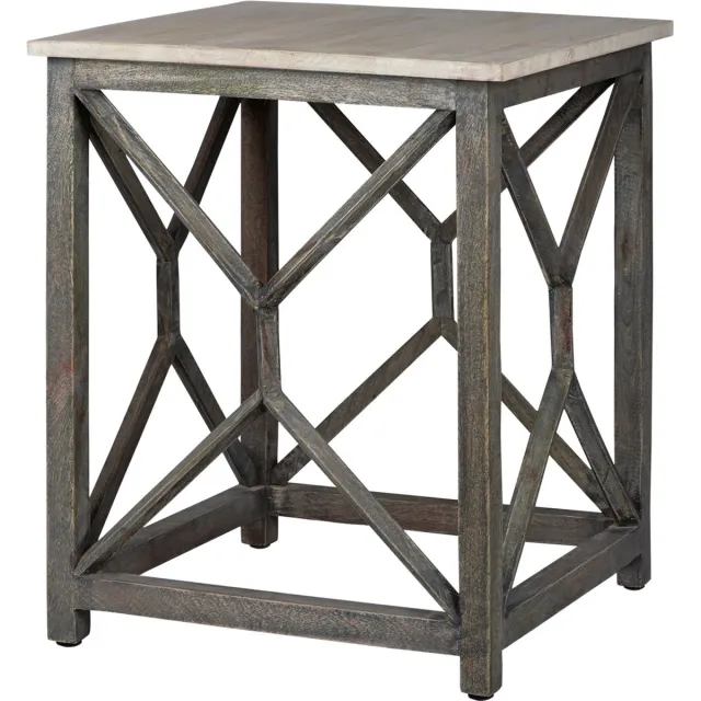 womo-design Oosterse bijzettafel Florence 45x45x55cm vierkant grijs massief hout mango handgesneden Indiaas ontwerp vintage salontafel salontafel salontafel salontafel salontafel