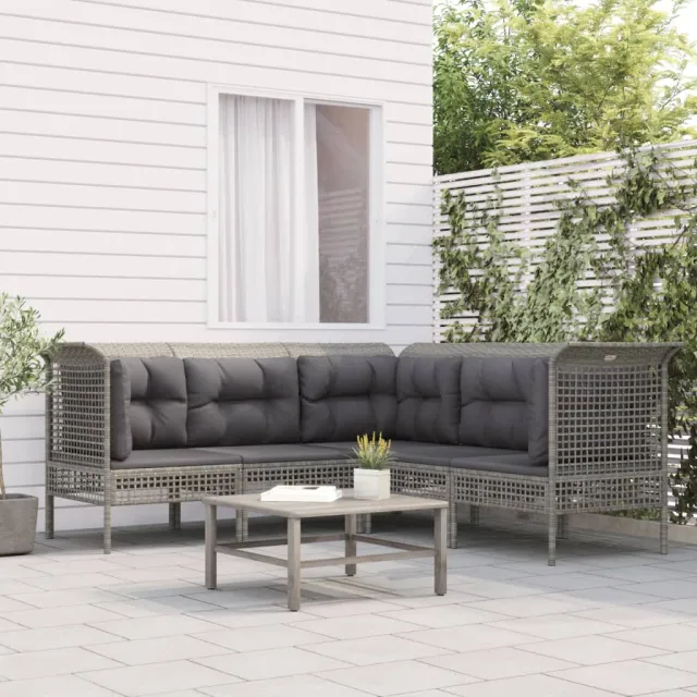 vidaXL 5-delige Loungeset met kussens poly rattan grijs, foto 2