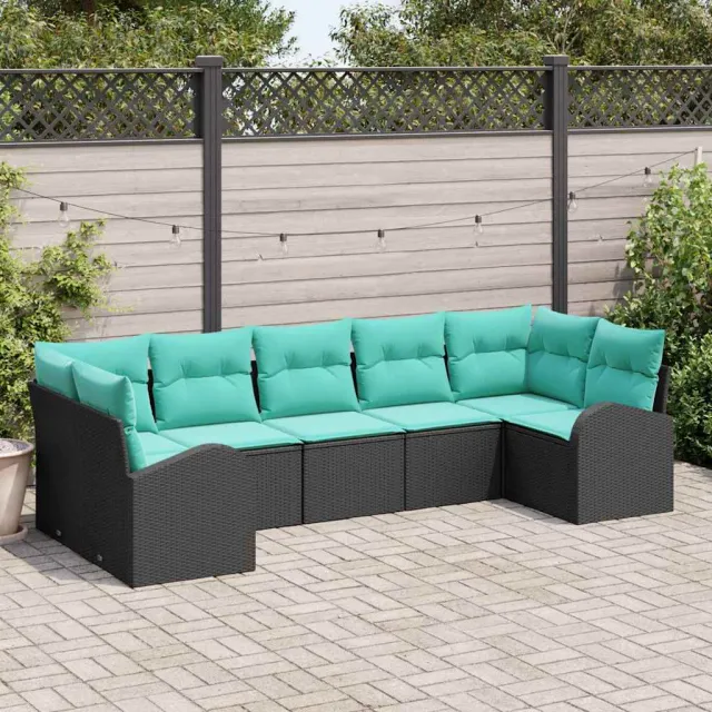 vidaXL Tuinbankenset 7 st Zwart en Turquoise poly rattan, foto 2