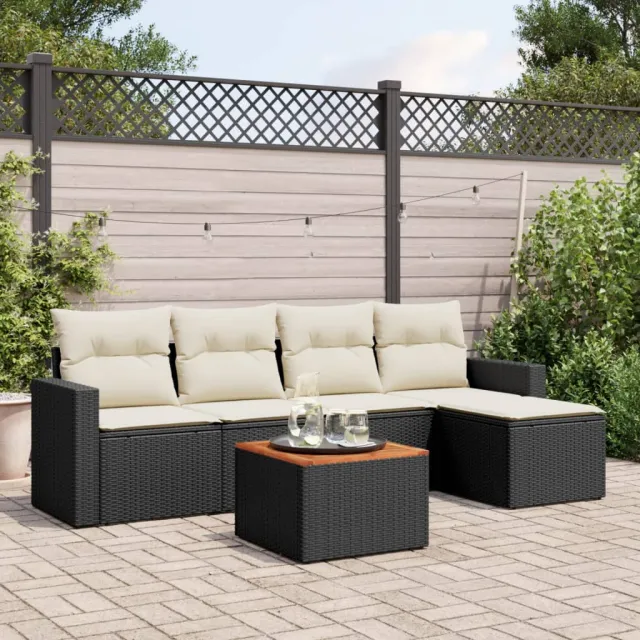 vidaXL 6-delige Loungeset met kussens poly rattan zwart, foto 2
