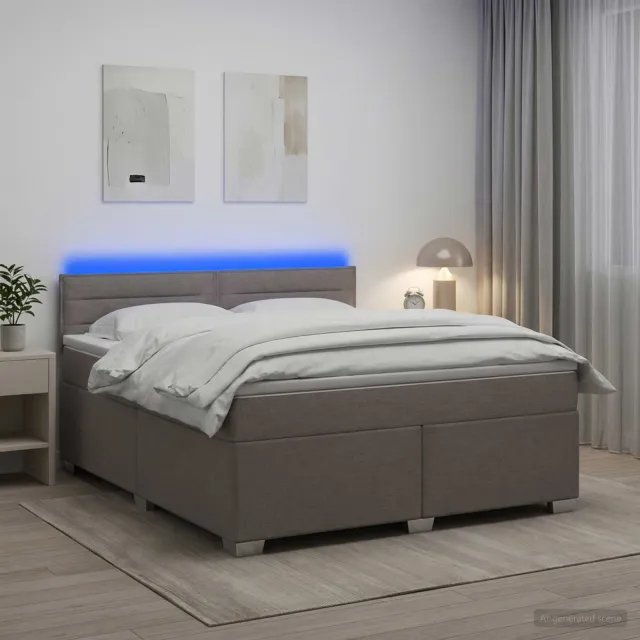 vidaXL Boxspring Bed met Matras en LED Taupe 140 x 200 cm Stof