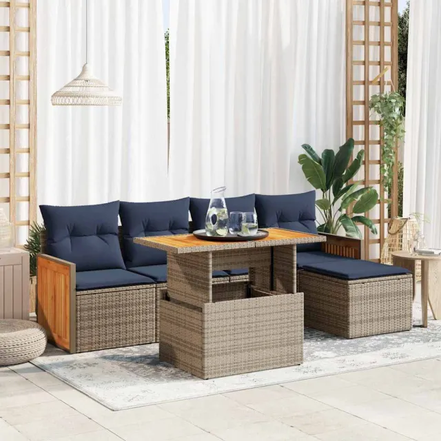 vidaXL 6-delige Loungeset met kussens poly rattan acacia grijs, foto 2