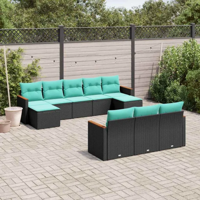 vidaXL 10-delige tuinbankset met kussens van zwart polyrotan, foto 2