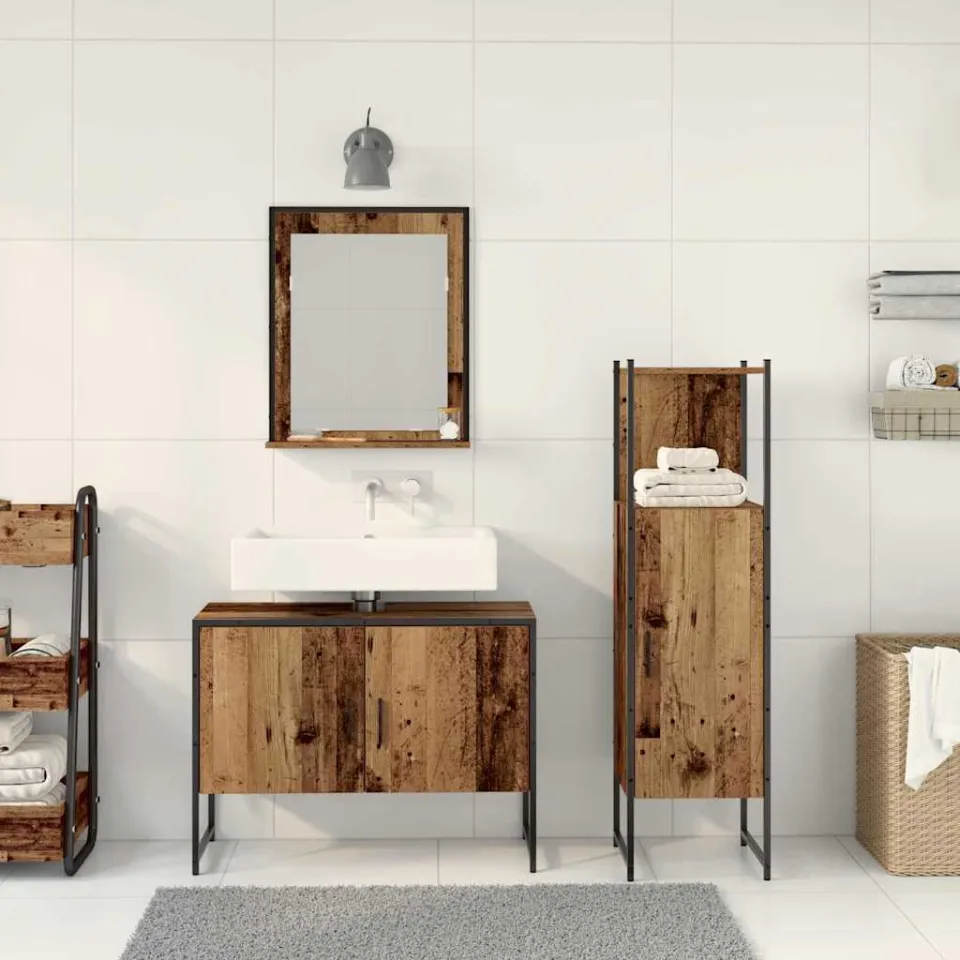vidaXL Badkamermeubelset 3 st Bruin 33 x 33 x 113.5 cm Bewerkt hout, foto 3