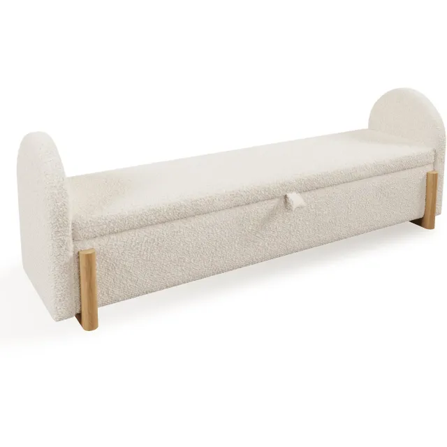 MUVANO Bedbank met opbergruimte - Witte bouclé bedbank - hydraulische klep - 146 x 47 x 61 cm - zitbank voor slaapkamer en voeteneinde