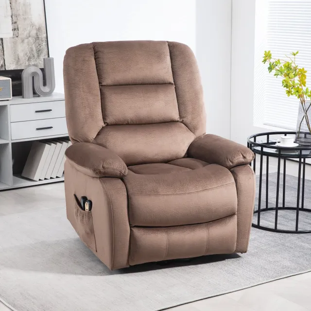 Wishdor Relaxfauteuil - Elektrisch met sta-op functie en massage - Verstelbare rugleuning - Woonkamer - Stof - Bruin - 90 x 93 x 110 cm Brown