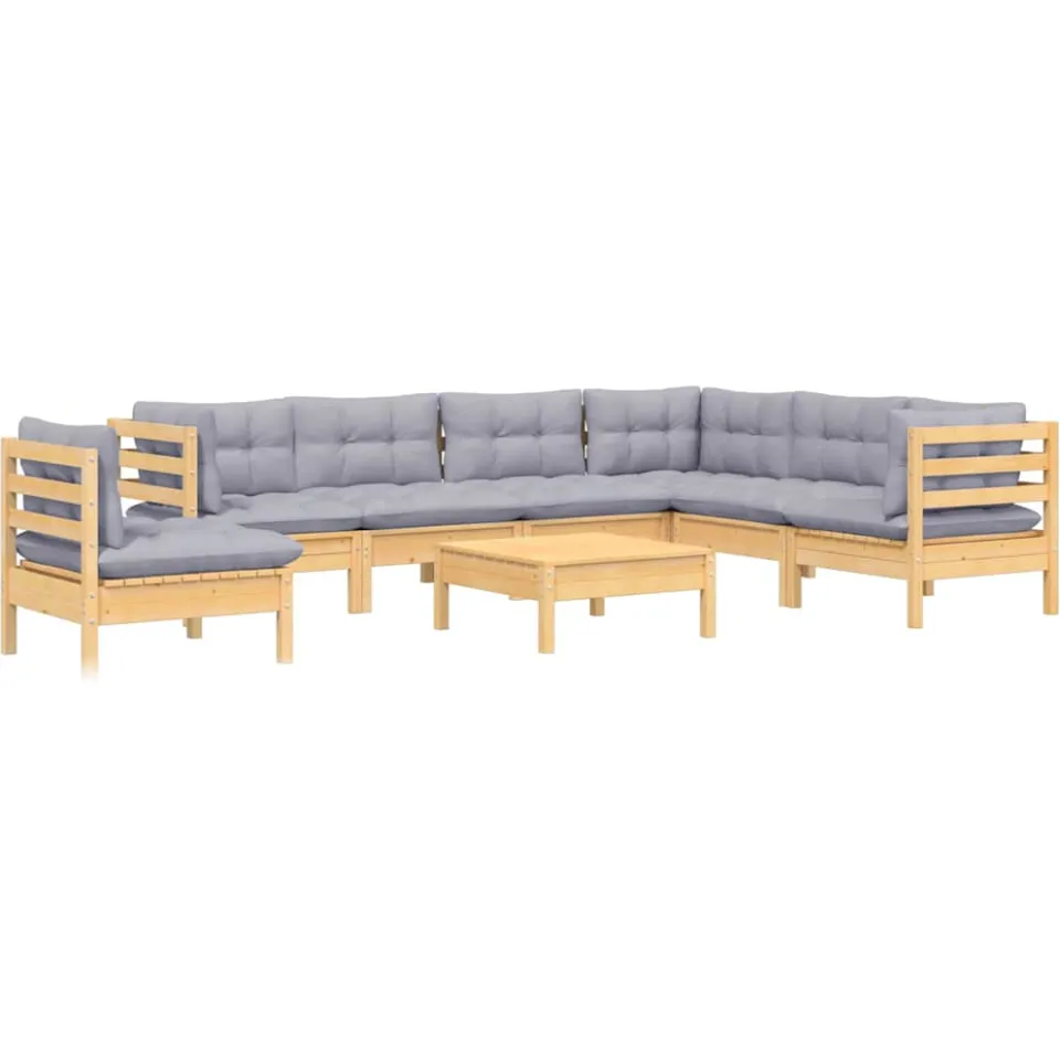 vidaXL 8-delige Loungeset met grijze kussens grenenhout Grijs
