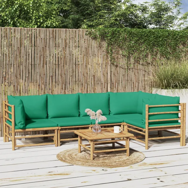 vidaXL 6-delige Loungeset met kussens bamboe groen, foto 2