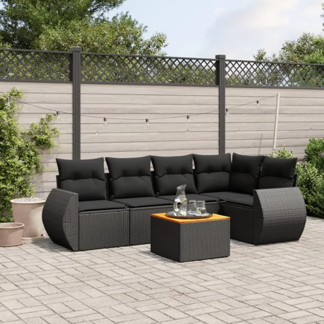vidaXL 6-delige Loungeset met kussens poly rattan zwart, foto 2