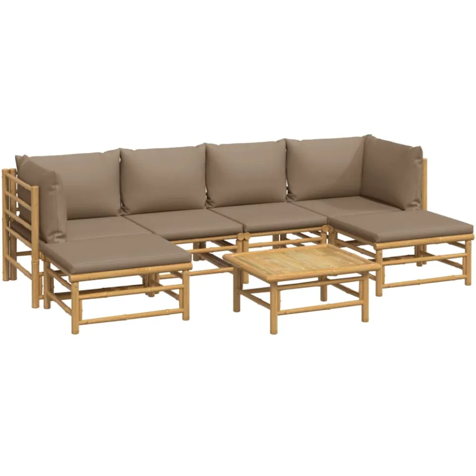 vidaXL 7-delige Loungeset met kussens bamboe taupe Bruin