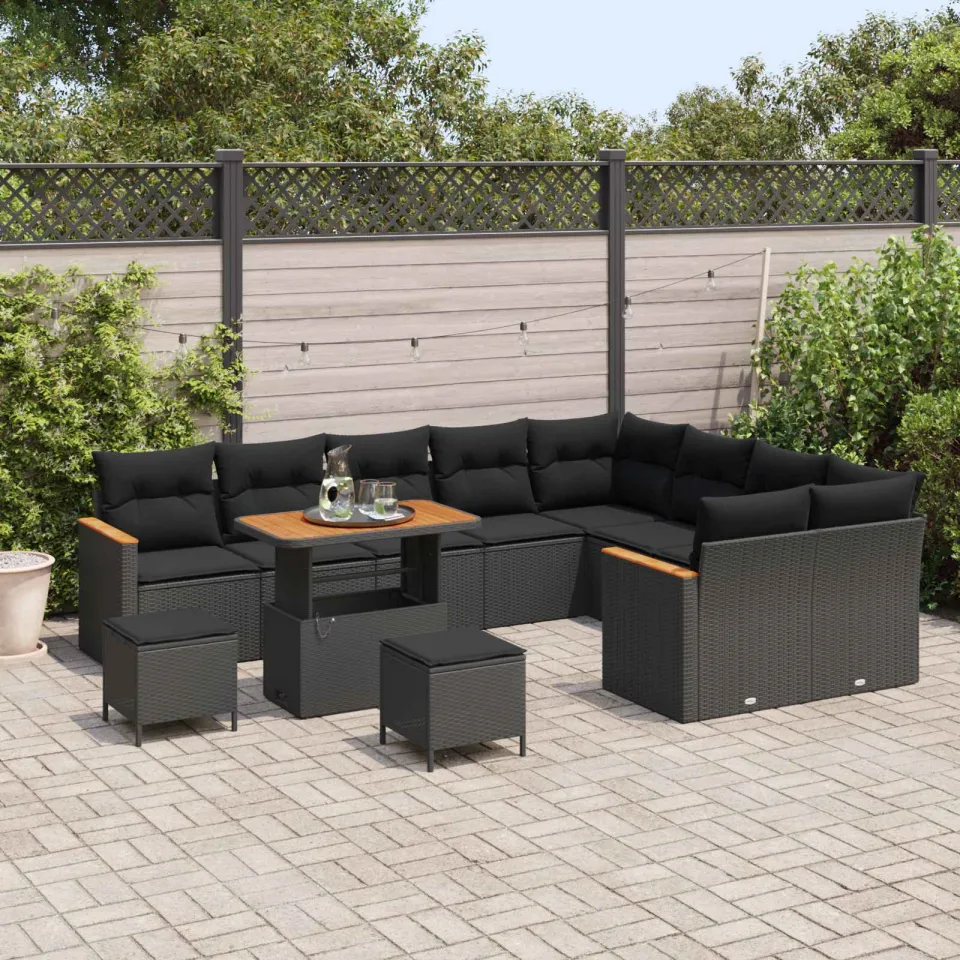 vidaXL Tuinbankenset 12 st Zwart poly rattan, foto 3