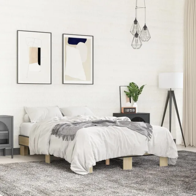 vidaXL Bedframe bewerkt hout metaal sonoma eikenkleurig 120x190 cm Bruin