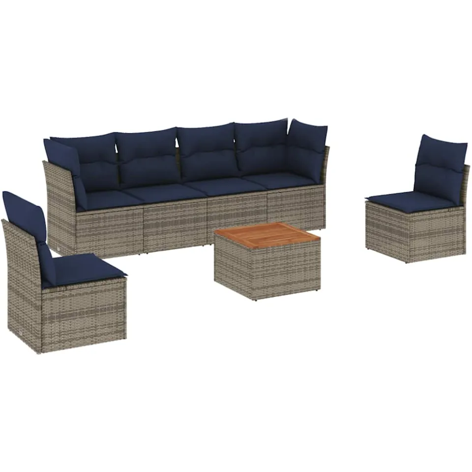 vidaXL 7-delige Loungeset met kussens poly rattan grijs, foto 3