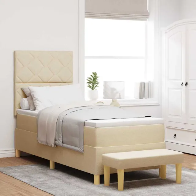 vidaXL Boxspring bed met kussen met hoofdeinde Crème 200 x 80 cm Stof