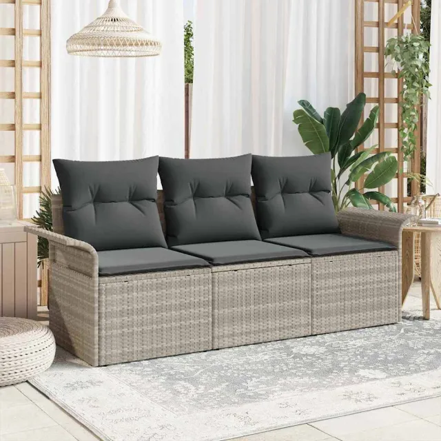 vidaXL Tuin Sofa Set 3 st Lichtgrijs Poly riet grijs, foto 2