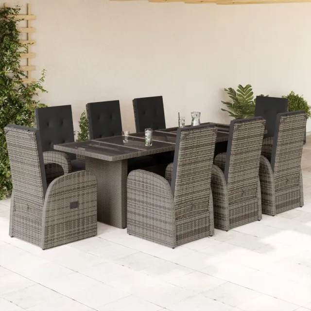 vidaXL 9-delige Tuinset met kussens poly rattan grijs, foto 2