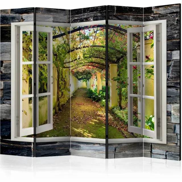 karo-art Vouwscherm / Kamerscherm - Uitzicht op geheime tuin 225x172cm , gemonteerd geleverd dubbelzijdig geprint Multikleur