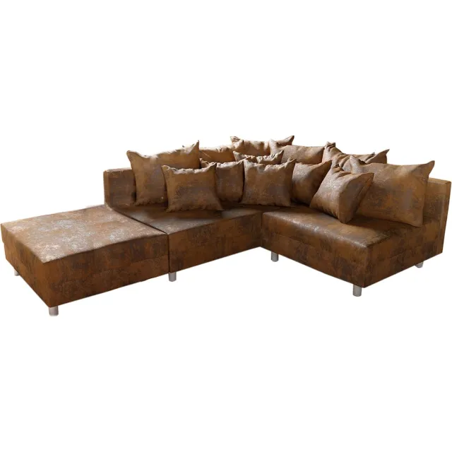 DELIFE Hoekbank Clovis bruin antieke look met hocker ottomane links hoekbank modulair