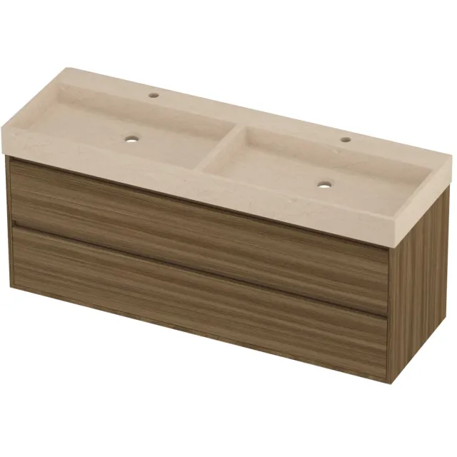 Proline Evoli Badmeubelset Hardsteen Loft 2 Gaten 140x46x62 cm Sand Stone Caramel Walnut Houtlook