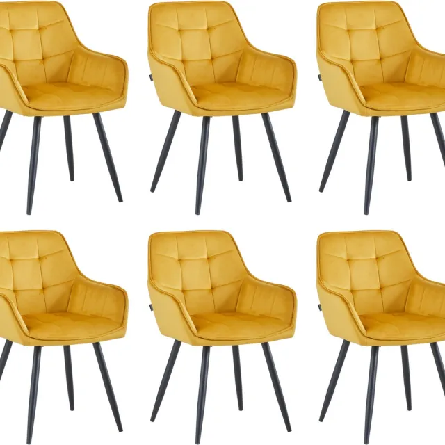 Colenis Oriana Eetkamerstoelen - Set Van 6 - Okergeel - Fluweel - Velvet - Industrieels