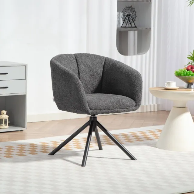 DESMIU Fauteuil - Draaibare Armleuningstoel - Donkergrijs - Gestoffeerd Met Comfortabele Zitkuip - Voor Woonkamer En Leeshoek - Metaal