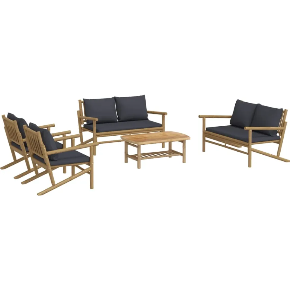 vidaXL 5-delige Loungeset met kussens bamboe donkergrijs Bruin