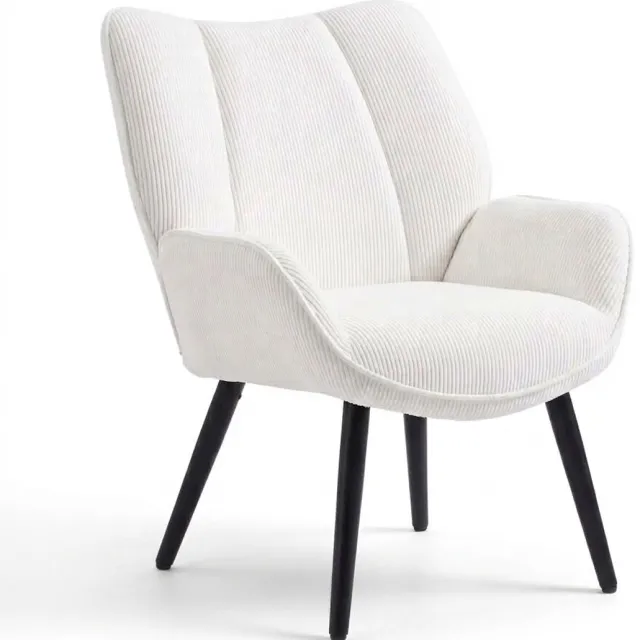 Luxevo Fauteuil – Scandinavische Accent Stoel met Hoge Rugleuning – Ribfluweel Wit