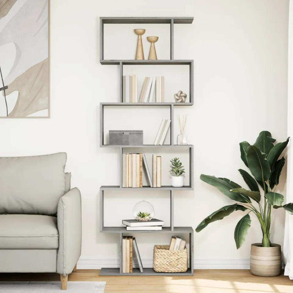vidaXL Kamerscherm / boekenkast 6-laags 70x24x193 cm hout grijs sonoma, foto 2