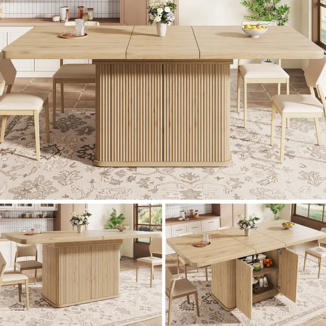 Clruro Eettafel - 140–180×80×76,5 cm - Uitschuifbaar - Verborgen Opbergvak - MDF - Lichte Houtlook