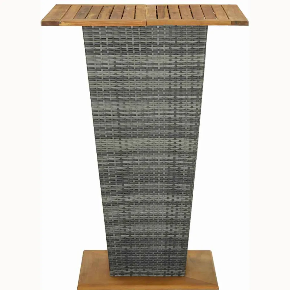 vidaXL Bartafel 80x80x110 cm poly rattan en massief acaciahout grijs, foto 2
