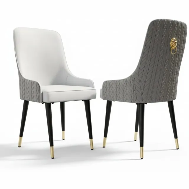 Klarven Eetkamerstoel Grijs - Hoge Rugleuning met Knoopdetail - Metalen Poten, Stevig en Stabiel - B 53 x D 60 x H 100 cm