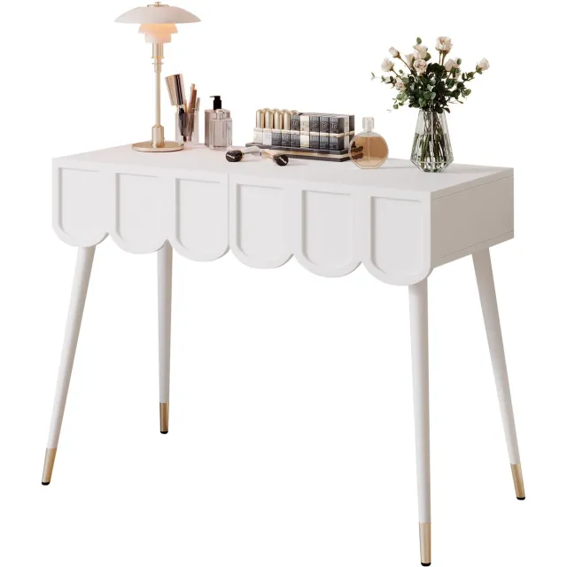 Ropilly Kaptafel - Witte kaptafel met twee lades - Kaptafel met metalen poten - Make-up tafel en bureau voor slaapkamer - MDF en spaanplaat 100 x 40 x 76 cm White