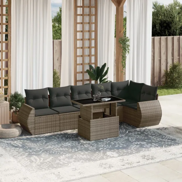 vidaXL 7-delige Loungeset met kussens poly rattan grijs, foto 2
